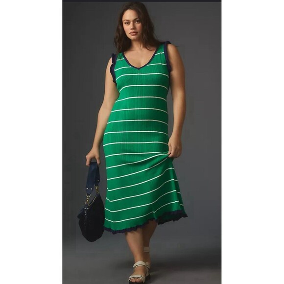 Anthropologie Daily Practice Sweater Dress Midi Green Stretch Preppy Sz XL NWT